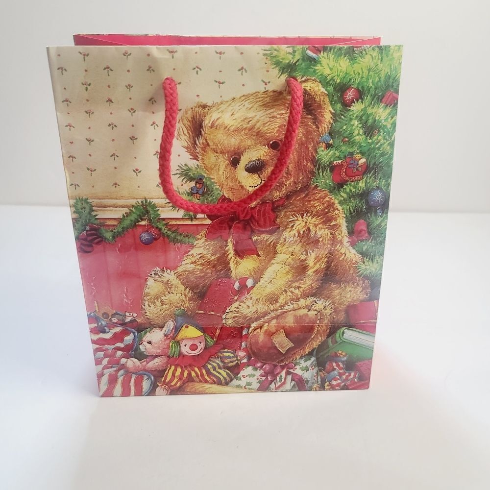 Vintage 90s Cute Teddy Bear Plush Christmas Gift Bag Red Tree Clown - Picture 4 of 10